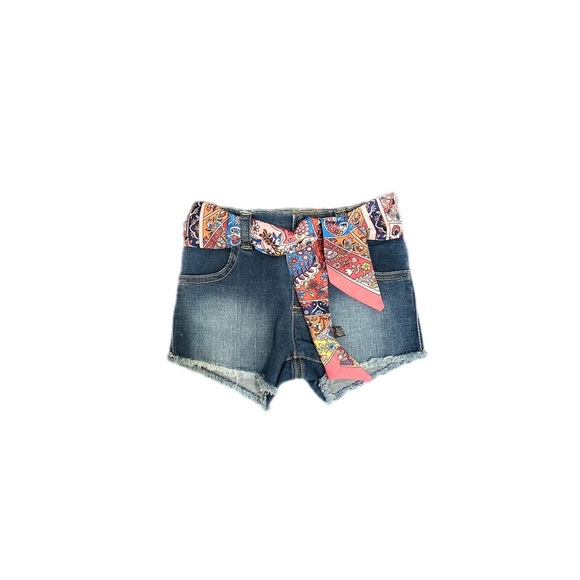 Toddler Denim Shorts W/ Paisley Print Scarf Belt - Picture 8 of 11